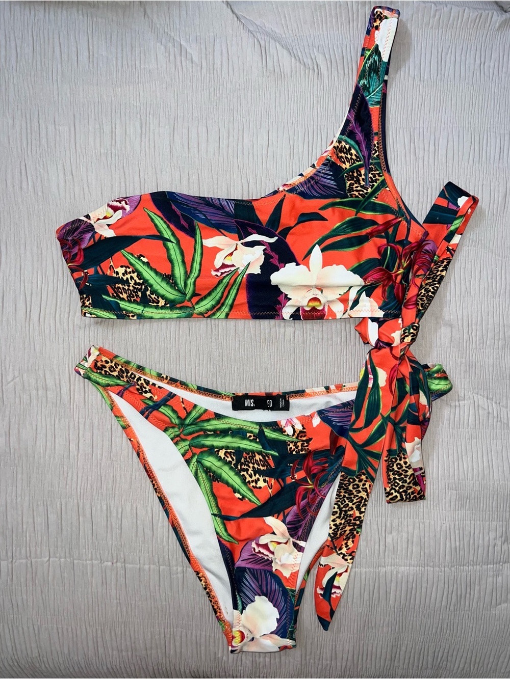 Missguided Orange Tropical One Shoulder Bikini Set Size US 4/6